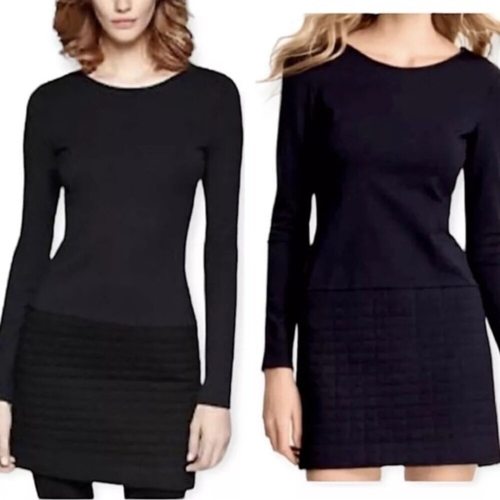 Theory Mini Dress “MIMI Q”‎ Navy Quilted Stretch Jersey Long Sleeve MEDIUM